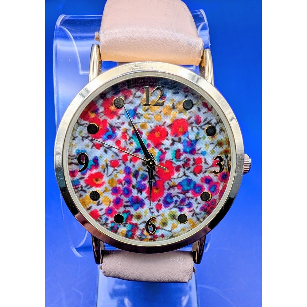 Floral Colorful Watch, White Band Round Dial Stylish - New Battery